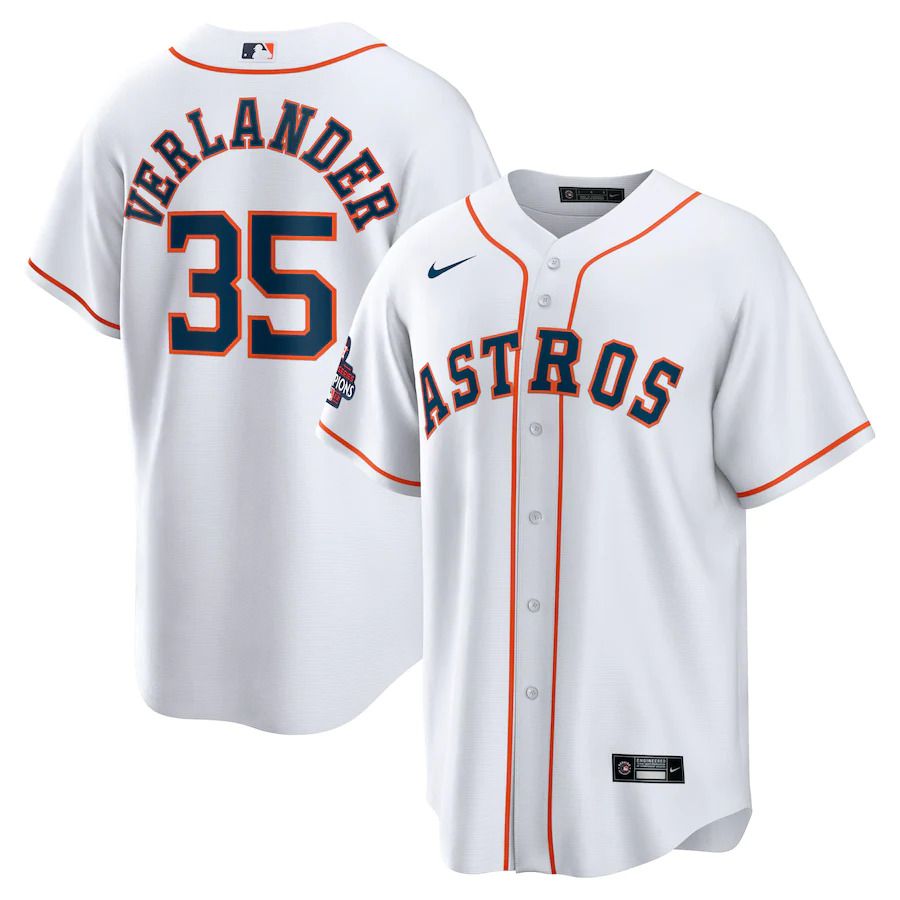 Men Houston Astros #35 Justin Verlander Nike White 2022 World Series Champions Home Replica MLB Jersey->customized mlb jersey->Custom Jersey